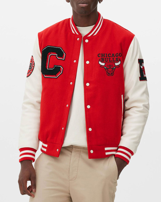 Chicago Bulls Varsity Red and Off White Jacket Chicago Bulls Varsity Red and Off White Jacket