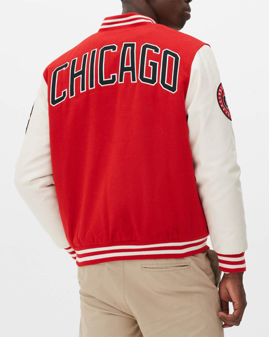 Chicago Bulls Varsity Red and Off White Jacket Chicago Bulls Varsity Red and Off White Jacket