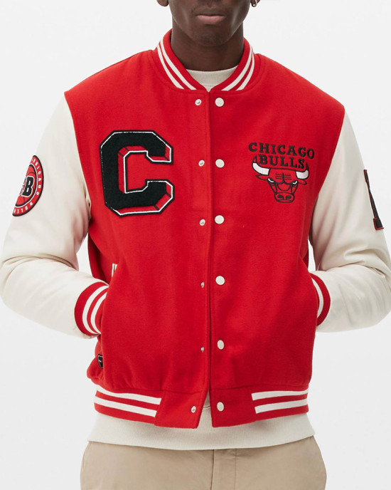 Chicago Bulls Varsity Red and Off White Jacket Chicago Bulls Varsity Red and Off White Jacket