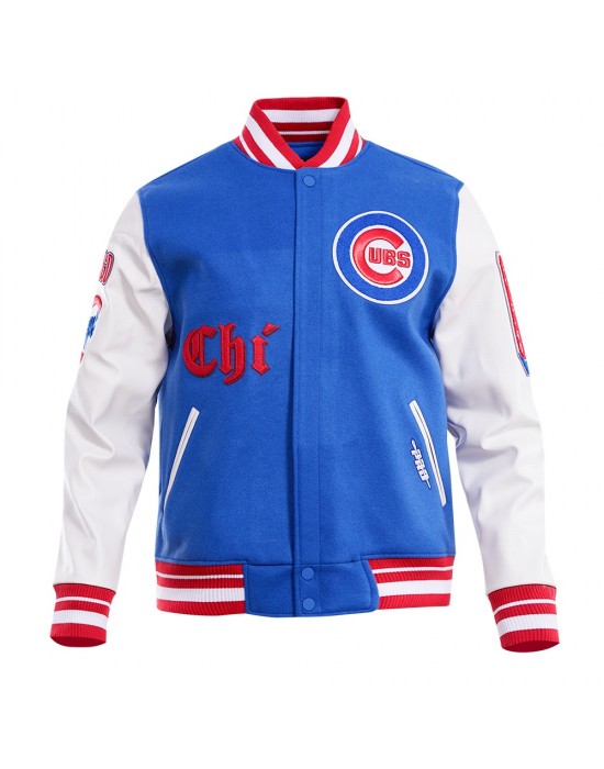 Chicago Cubs Old English Blue Wool Varsity Jacket