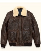 Choco Brown Leather Bomber Jacket
