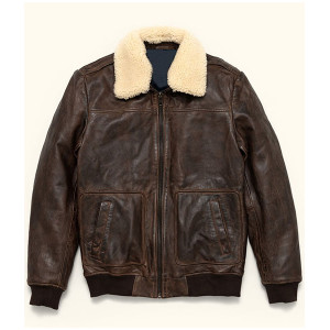 Choco Brown Leather Bomber Jacket