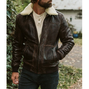 Choco Brown Leather Bomber Jacket