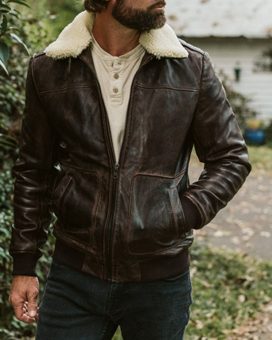 Choco Brown Leather Bomber Jacket Choco Brown Leather Bomber Jacket