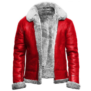 Christmas Holiday Red A2 Bomber Aviator With Artificial Fur Collar Genuine Leather Jacket