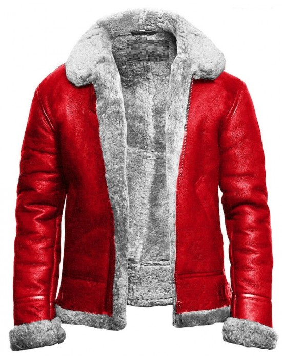 Christmas Holiday Red A2 Bomber Aviator With Artificial Fur Collar Genuine Leather Jacket