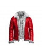 Christmas Holiday Red A2 Bomber Aviator With Artificial Fur Collar Genuine Leather Jacket