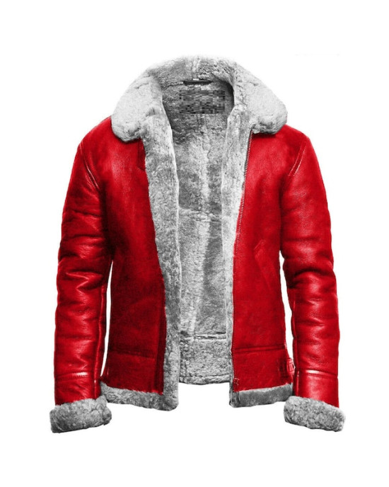 Christmas Holiday Red A2 Bomber Aviator With Artificial Fur Collar Genuine Leather Jacket Christmas Holiday Red A2 Bomber Aviator With Artificial Fur Collar Genuine Leather Jacket