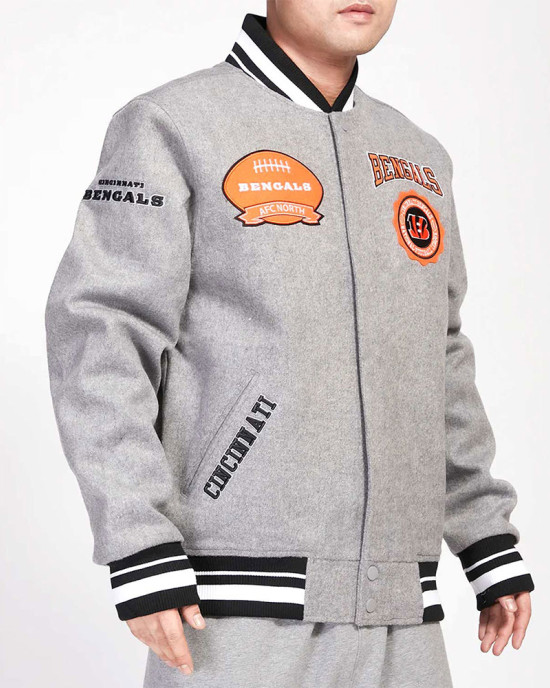 Cincinnati Bengals Crest Emblem Gray Varsity Wool Jacket Cincinnati Bengals Crest Emblem Gray Varsity Wool Jacket