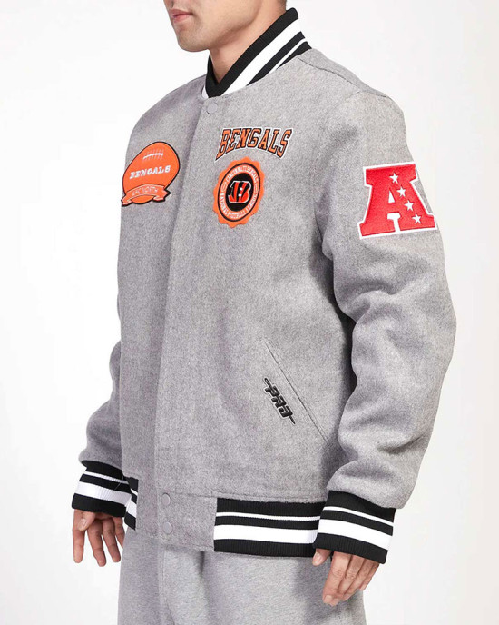 Cincinnati Bengals Crest Emblem Gray Varsity Wool Jacket Cincinnati Bengals Crest Emblem Gray Varsity Wool Jacket