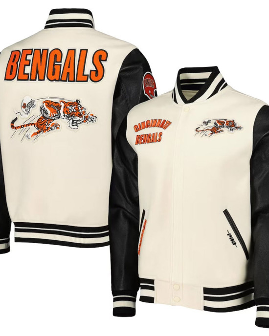 Cincinnati Bengals Retro Classic Varsity Cream and Black Jacket