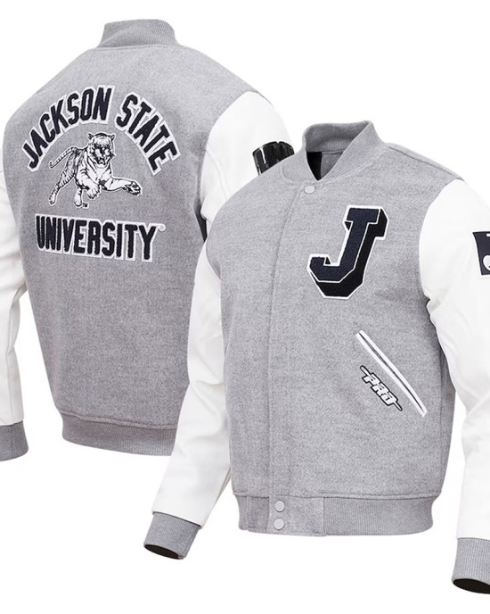 Classic Jackson State Tigers Varsity Gray Wool Jacket Classic Jackson State Tigers Varsity Gray Wool Jacket