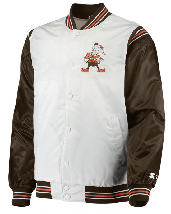 Cleveland Browns Historic Renegade White/Brown Satin Varsity Jacket
