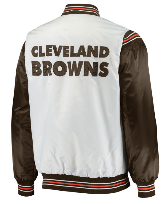 Cleveland Browns Historic Renegade White/Brown Satin Varsity Jacket