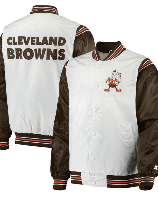 Cleveland Browns Historic Renegade White/Brown Satin Varsity Jacket