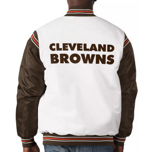 Cleveland Browns Historic Renegade White/Brown Satin Varsity Jacket