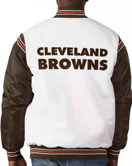 Cleveland Browns Historic Renegade White/Brown Satin Varsity Jacket