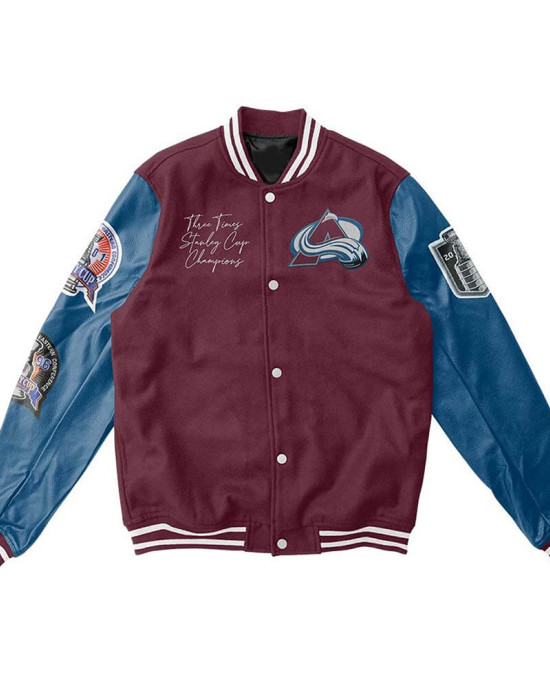Colorado Avalanche Champions Varsity Maroon and Blue Jacket Colorado Avalanche Champions Varsity Maroon and Blue Jacket