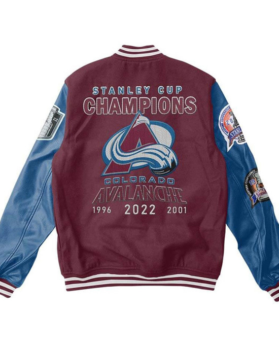 Colorado Avalanche Champions Varsity Maroon and Blue Jacket Colorado Avalanche Champions Varsity Maroon and Blue Jacket