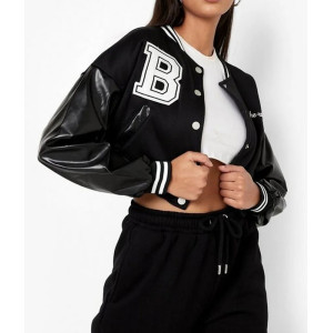 Cropped Beyond The Range Black Varsity Jacket