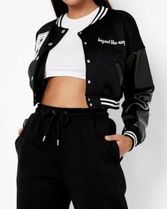 Cropped Beyond The Range Black Varsity Jacket Cropped Beyond The Range Black Varsity Jacket