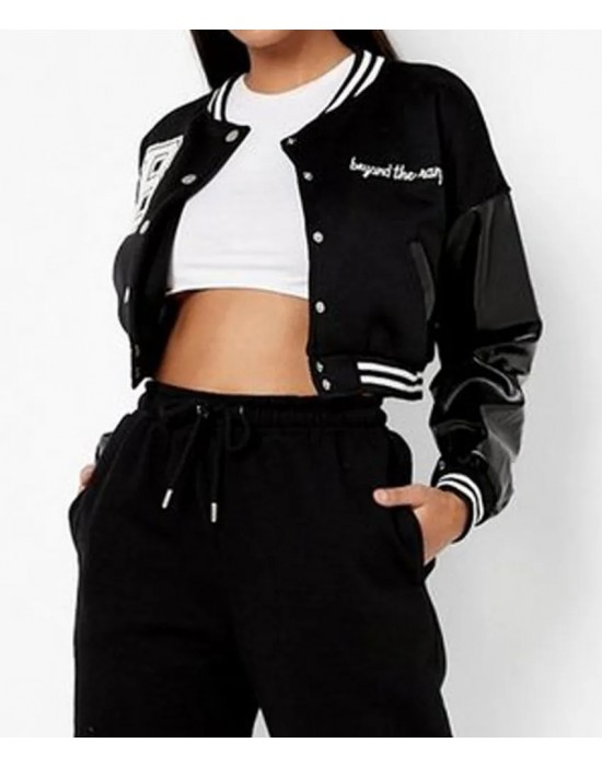 Cropped Beyond The Range Black Varsity Jacket