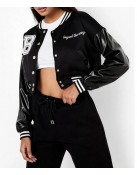 Cropped Beyond The Range Black Varsity Jacket