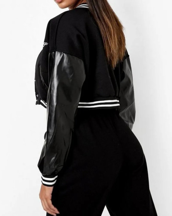 Cropped Beyond The Range Black Varsity Jacket Cropped Beyond The Range Black Varsity Jacket