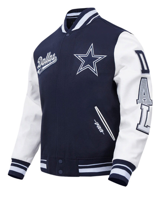 Dallas Cowboys Script Tail Classic Rib Varsity Jacket Dallas Cowboys Script Tail Classic Rib Varsity Jacket