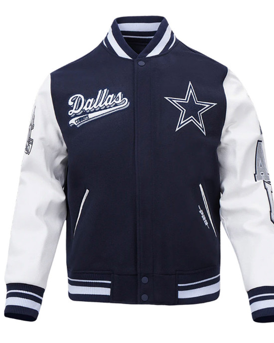 Dallas Cowboys Script Tail Classic Rib Varsity Jacket Dallas Cowboys Script Tail Classic Rib Varsity Jacket