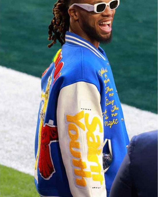 Damar Hamlin Super Bowl Blue Wool Varsity Jacket Damar Hamlin Super Bowl Blue Wool Varsity Jacket