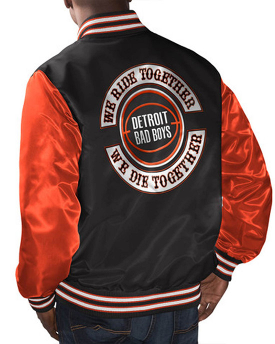 Detroit Bad Boys Black and Orange Varsity Satin Jacket Detroit Bad Boys Black and Orange Varsity Satin Jacket