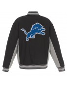 Detroit Lions Black and Gray Varsity Wool Jacket