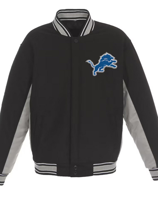 Detroit Lions Black and Gray Varsity Wool Jacket Detroit Lions Black and Gray Varsity Wool Jacket