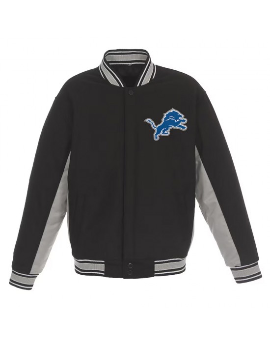 Detroit Lions Black and Gray Varsity Wool Jacket
