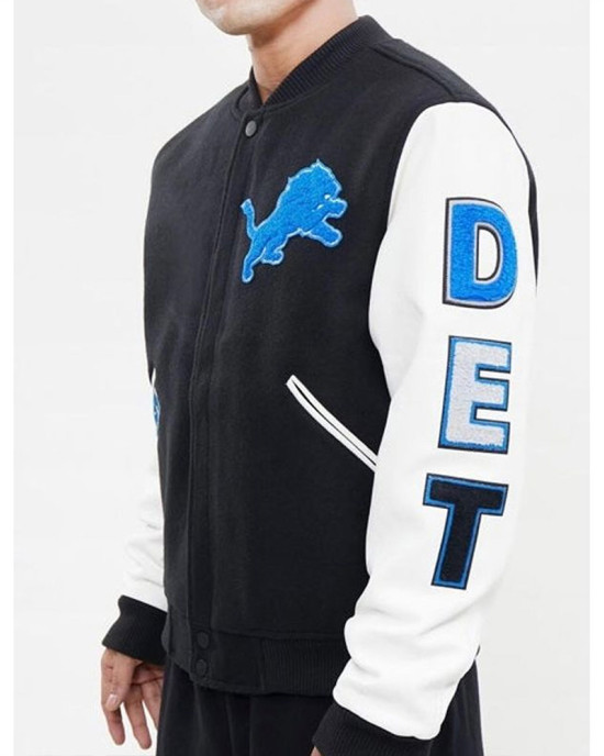 Detroit Lions Letterman Varsity Black and White Jacket Detroit Lions Letterman Varsity Black and White Jacket