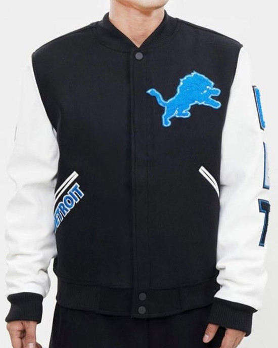 Detroit Lions Letterman Varsity Black and White Jacket Detroit Lions Letterman Varsity Black and White Jacket
