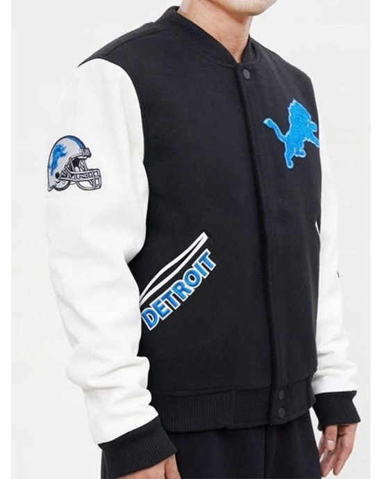 Detroit Lions Letterman Varsity Black and White Jacket Detroit Lions Letterman Varsity Black and White Jacket