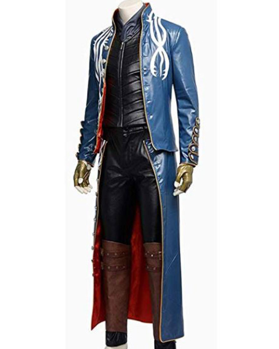Devil May Cry 3 Vergil Blue Leather Trench Coat Devil May Cry 3 Vergil Blue Leather Trench Coat