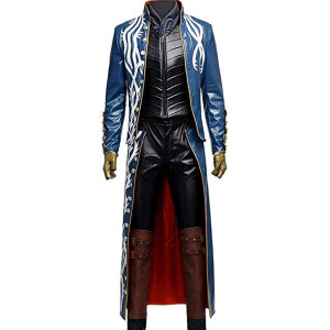 Devil May Cry 3 Vergil Blue Leather Trench Coat