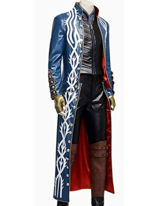 Devil May Cry 3 Vergil Blue Leather Trench Coat Devil May Cry 3 Vergil Blue Leather Trench Coat