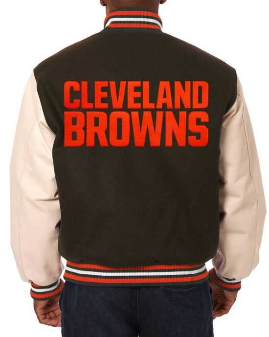 Domestic Cleveland Browns Varsity Brown and Cream Jacket Domestic Cleveland Browns Varsity Brown and Cream Jacket