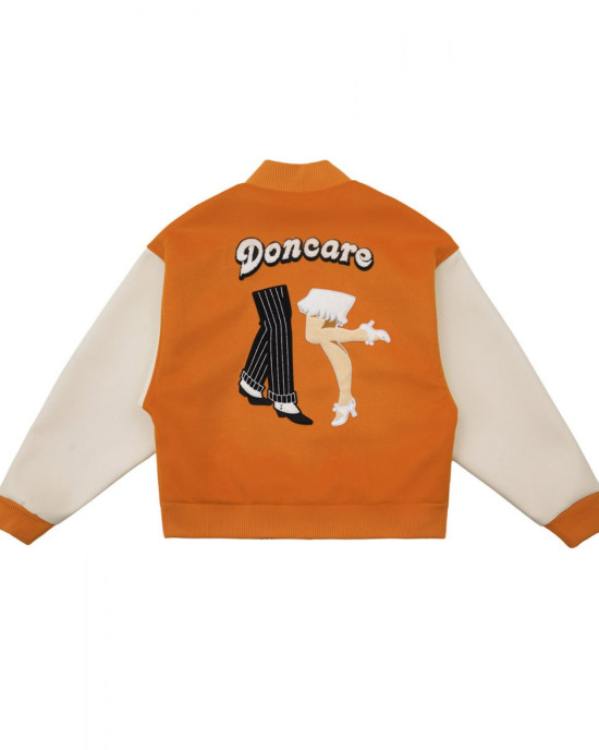 Doncare Legs Orange and White Varsity Jacket Doncare Legs Orange and White Varsity Jacket