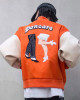 Doncare Legs Orange and White Varsity Jacket Doncare Legs Orange and White Varsity Jacket