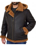 Edwardo Ginger Brown B3 Bomber Jacket with Hood