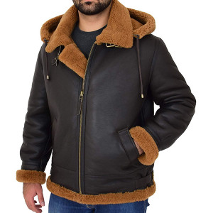 Edwardo Ginger Brown B3 Bomber Jacket with Hood