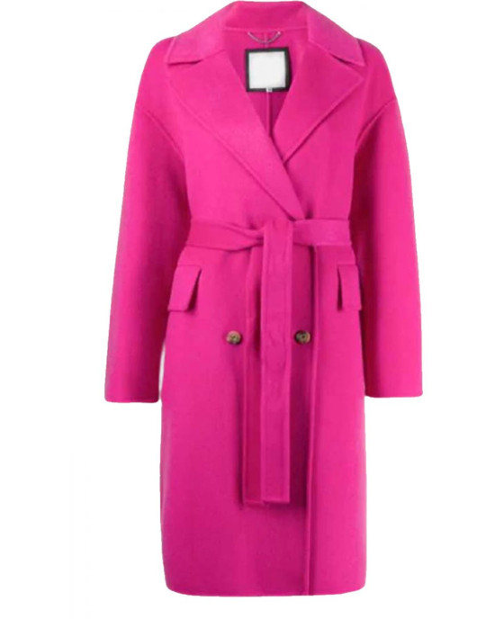Emily in Paris Lily Collins Pink Wool Belted Coat Emily in Paris Lily Collins Pink Wool Belted Coat