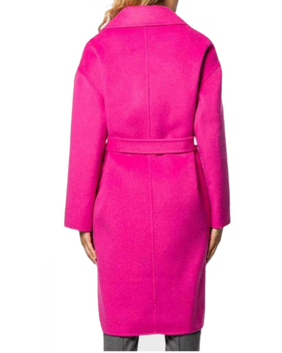 Emily in Paris Lily Collins Pink Wool Belted Coat Emily in Paris Lily Collins Pink Wool Belted Coat
