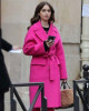 Emily in Paris Lily Collins Pink Wool Belted Coat Emily in Paris Lily Collins Pink Wool Belted Coat