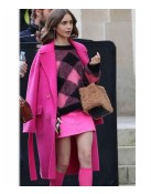 Emily in Paris Lily Collins Pink Wool Belted Coat